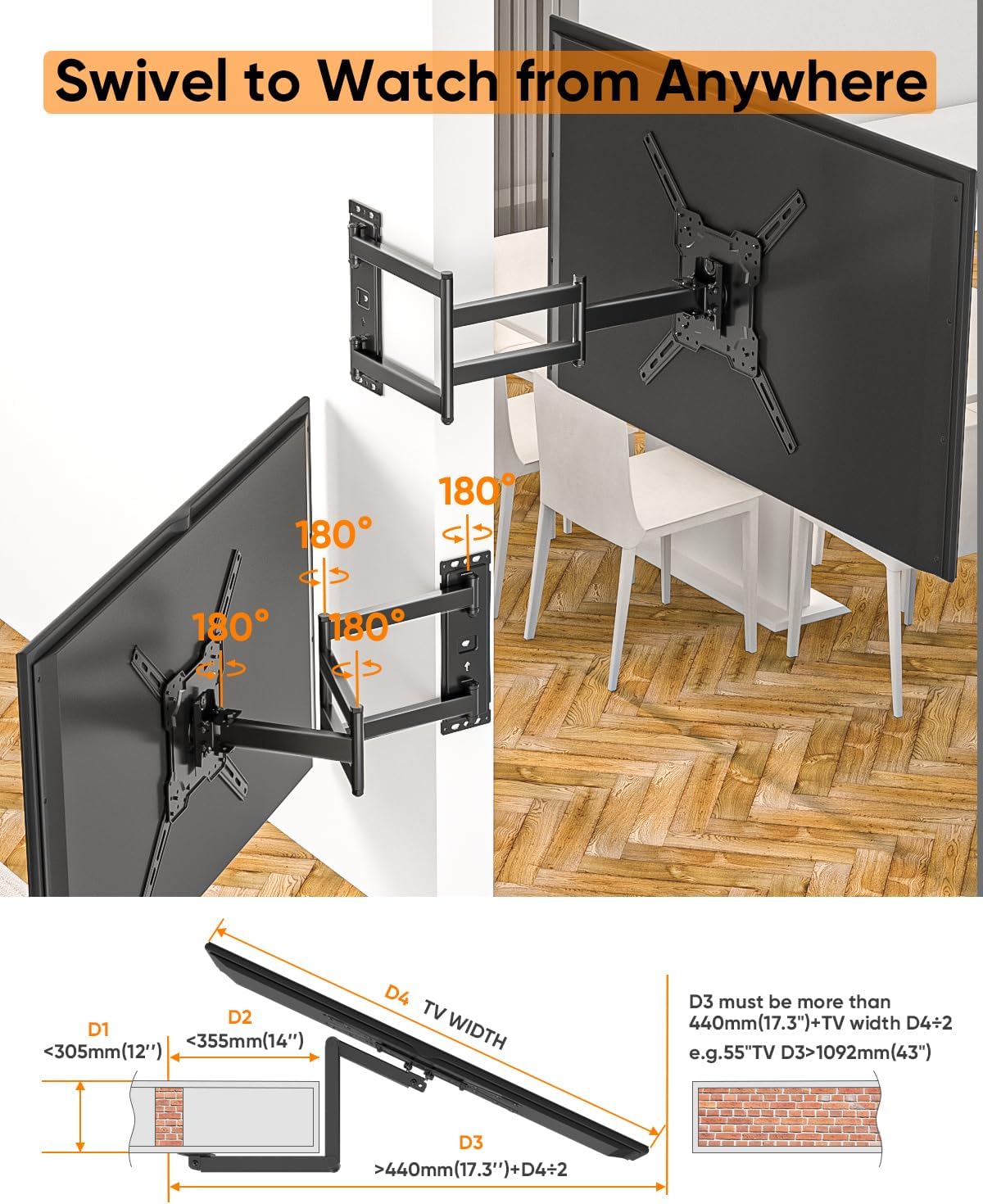 90 Degree Rotation Feature of FORGING MOUNT TV Wall Mount