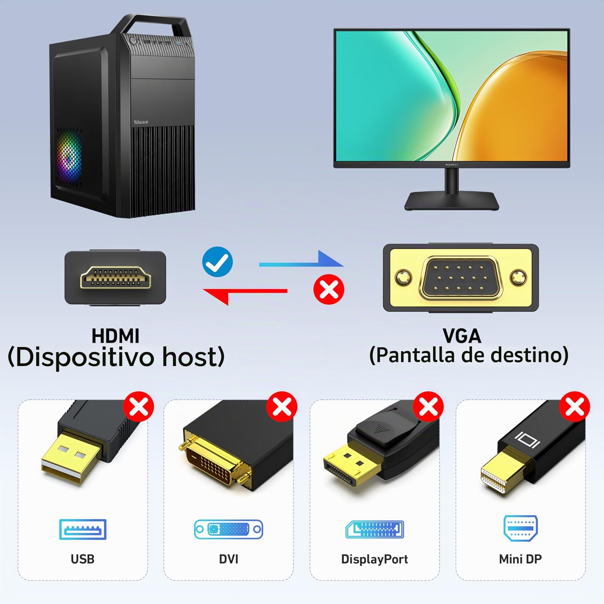 BENFEI Cable HDMI a VGA Chapado en Oro Macho a Macho 1,8 m Negro