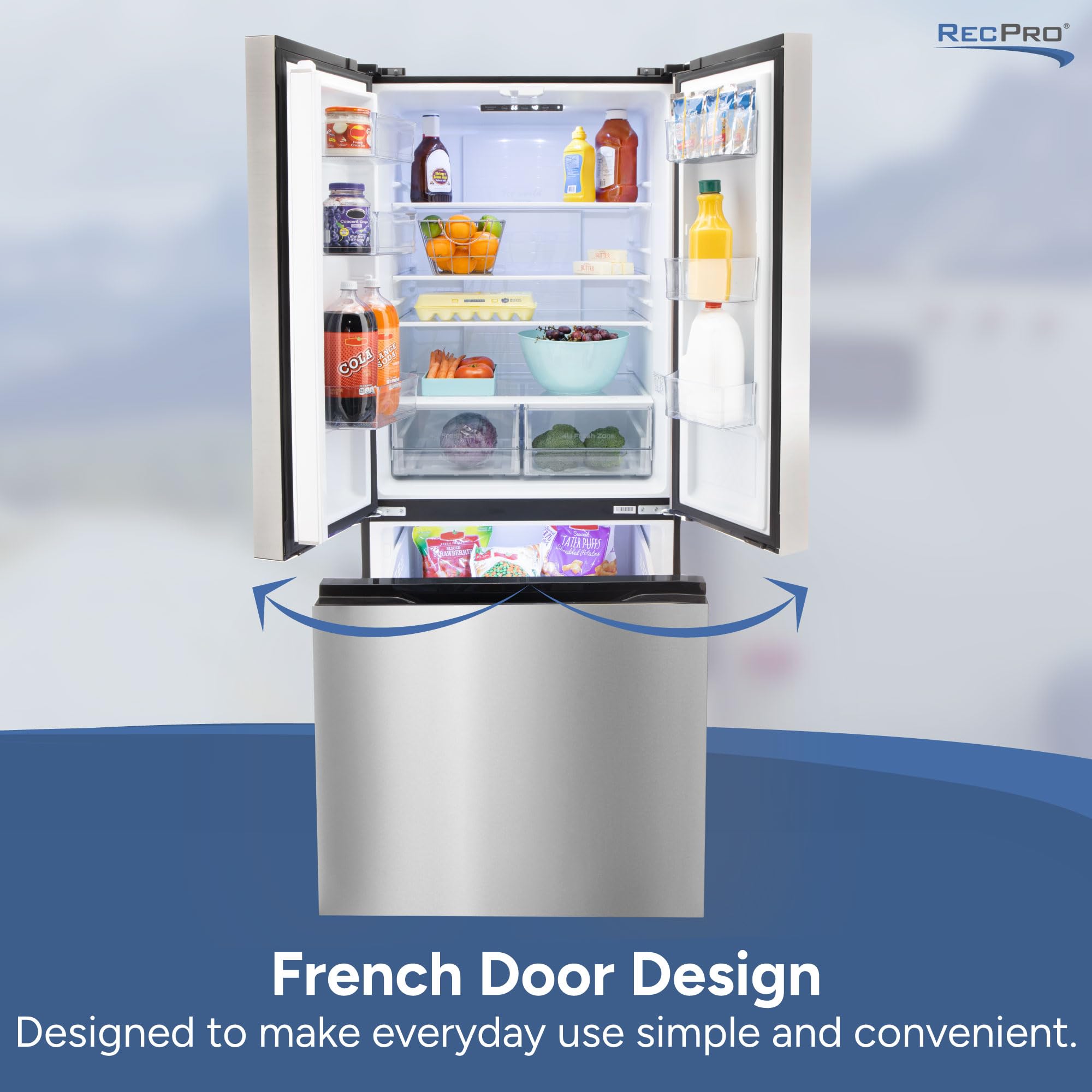 Recpro RV Refrigerator Stainless Steel | 16 Cubic Feet | 12-Volt | French Style Doors | Low Wattage on Fridge.com - View 4