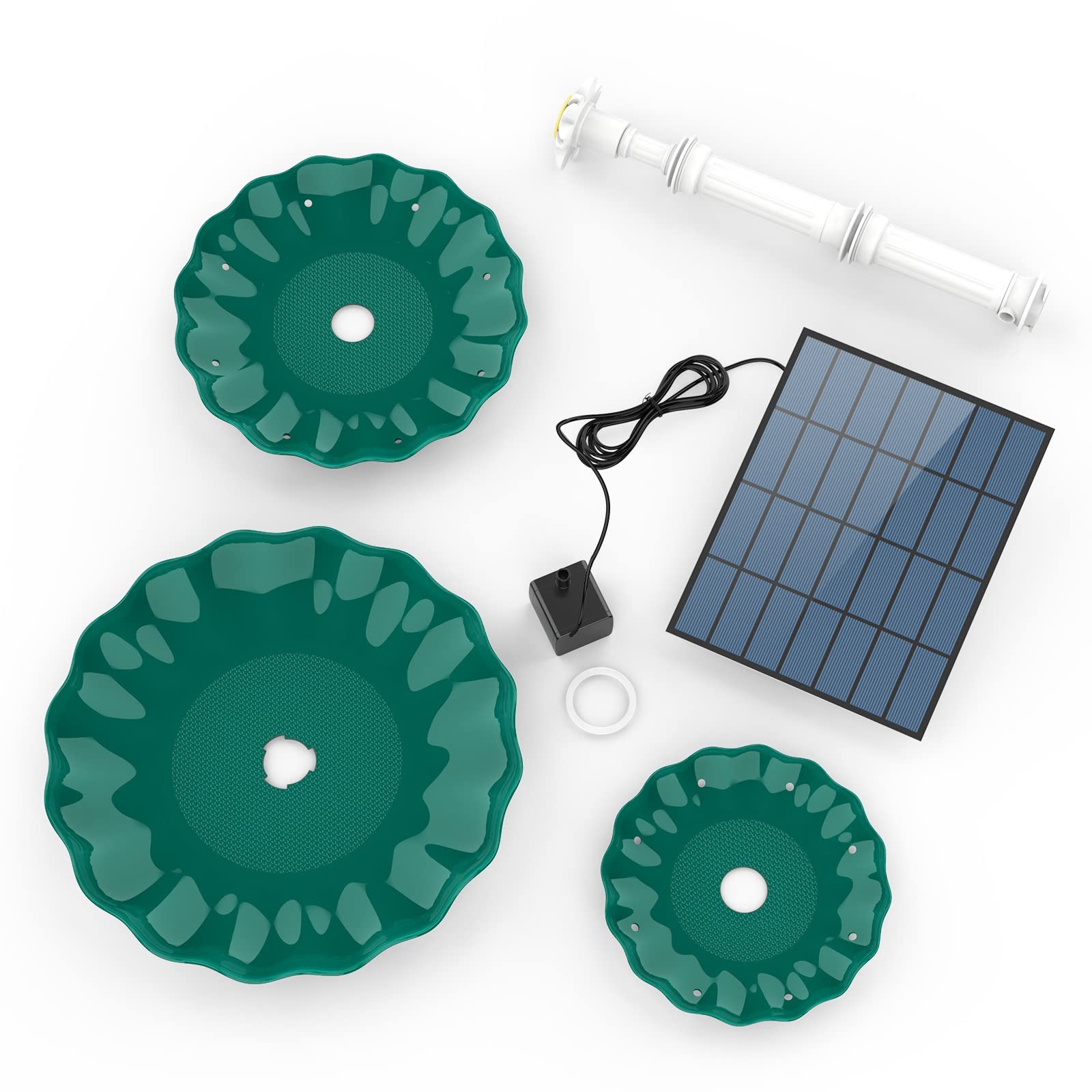 AISITIN DIY Brunnen Dunkelgrün,Vogeltränke Sets mit 3,5W Solar Springbrunnen, 3 Stufige Vogelfütterer für Draußen,Vogelbad und DIY Solarbrunnen Abnehmbar und Geeignet für Vogeltränke, Garten