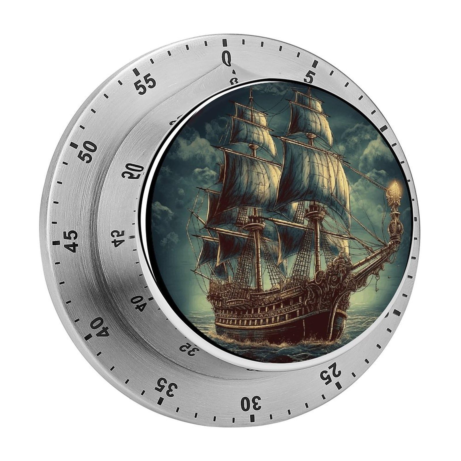 Nautical Vintage Sailing Pirate Ship Timer with Loud Alarm Precision 60 Minute Wind Up Timer Portable Manual Countdown Timers Exquisite Stainless Magnetic Kitchen Timers for Cooking Chef Clock