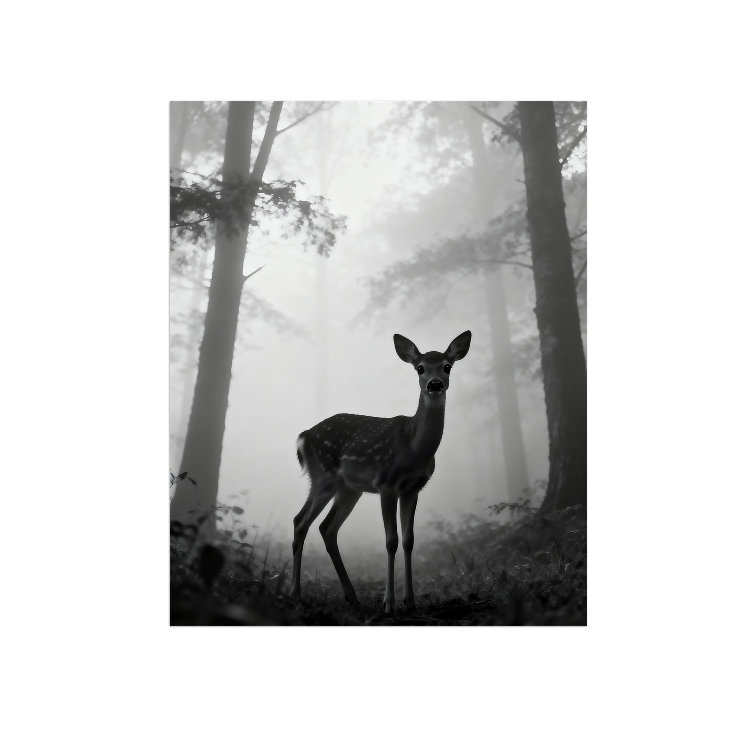OZPWBVY Black and White Landscape Print Painting-Forest Deer-Minimalist Canvas Wall Art Picture for Home Decor 16x20in 40x50cm Unframed