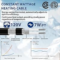 Vista 5 de Cable de calefacción de tubería de agua de 9 pies - Potencia constante de 7 W/pie, Termostato incorporado, Certificación CSA/ETL, Eficaz a -40°F