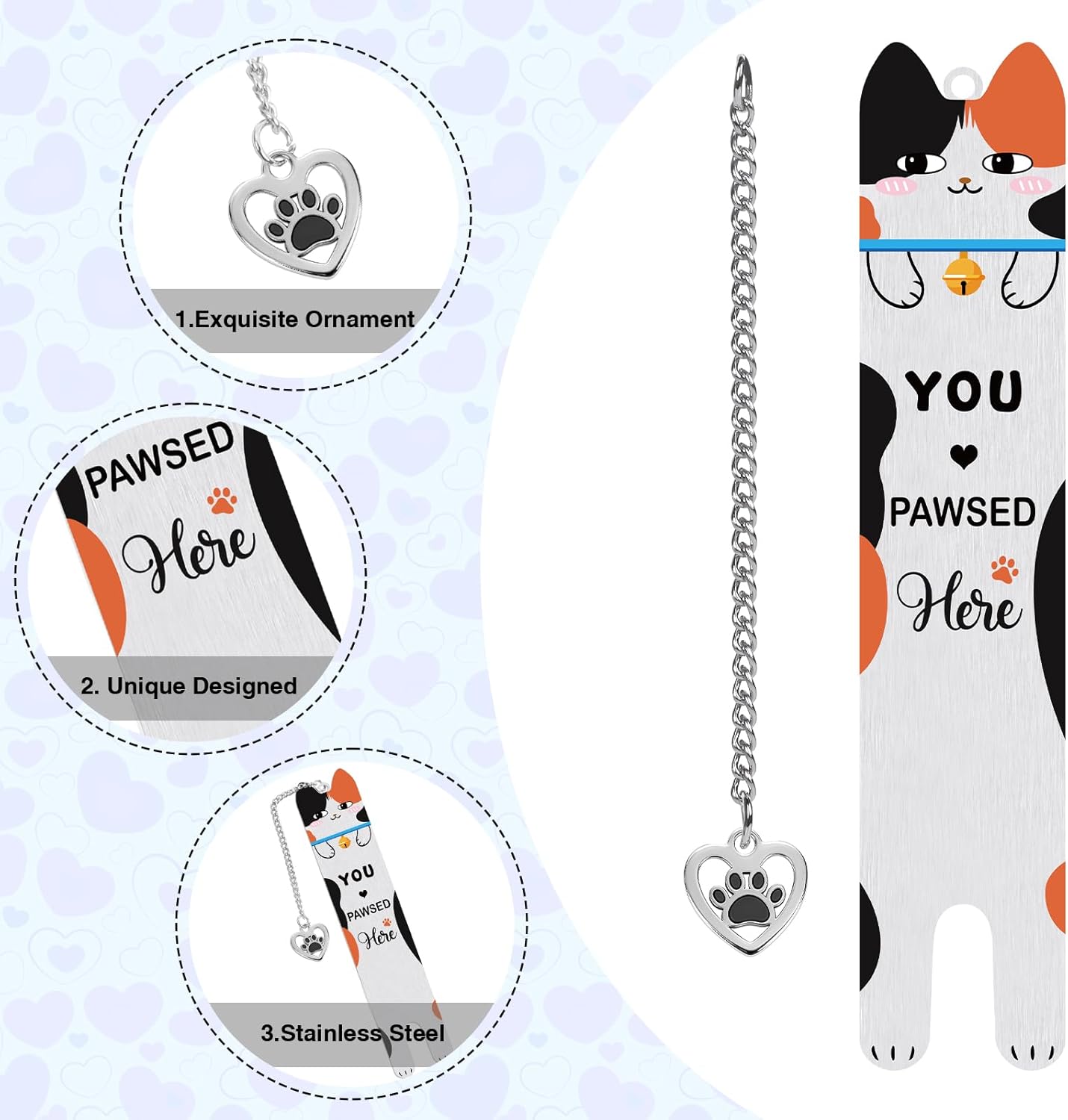 You Pawsed Here Bookmark - 2PCS Cat Bookmarks for Reading Women Men Kids, Cute Kitten Gifts for Animal Lovers, Cat Christmas Birthday Graduation Appreciation Gifts for Book Lover Friends - Image 3