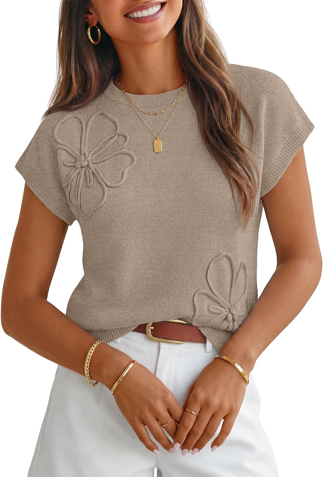 Women's Spring Short Sleeve Sweater Vest Flower Knit Loose Pullover Tank Tops 2026 Trendy Summer Cute Clothing