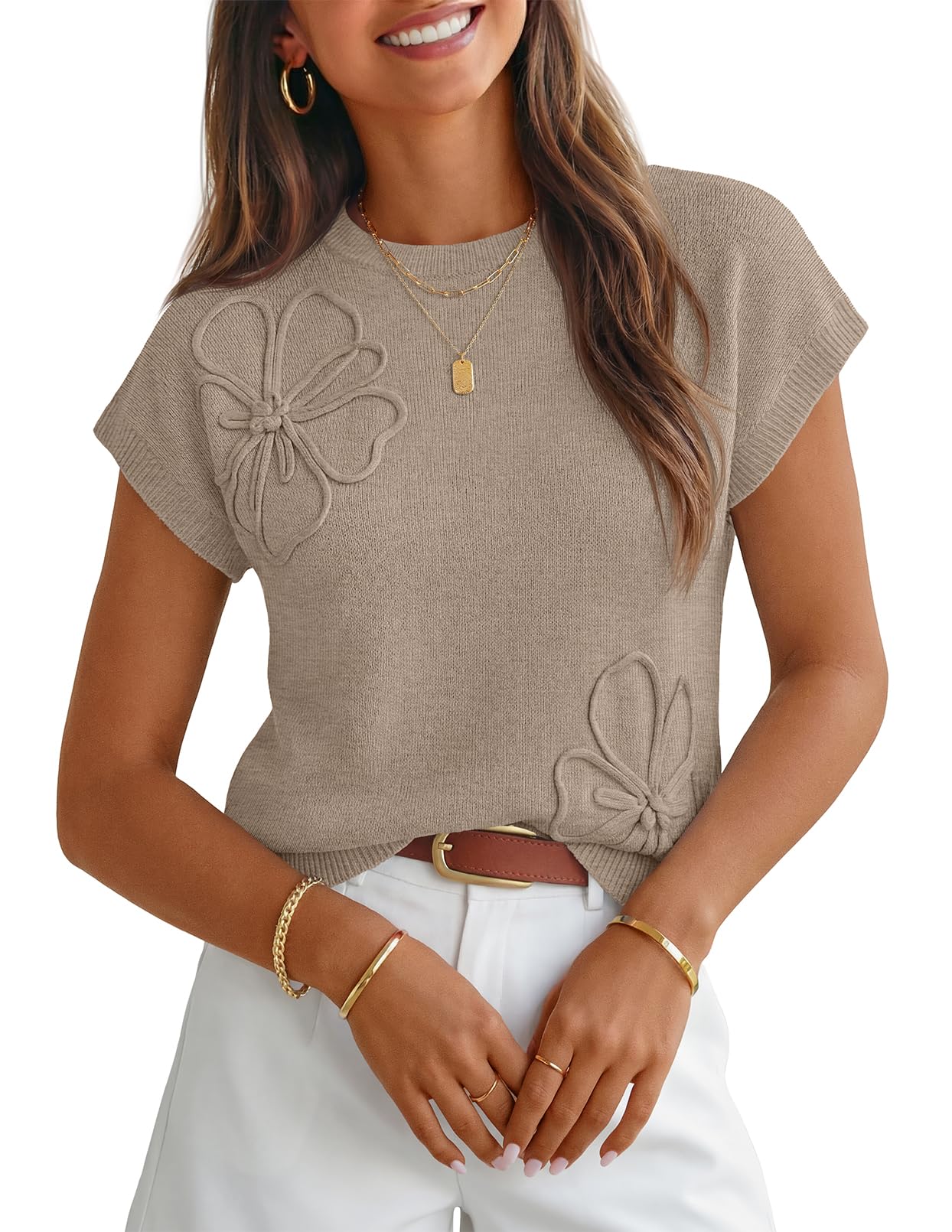 Women's Spring Short Sleeve Sweater Vest Flower Knit Loose Pullover Tank Tops 2026 Trendy Summer Cute Clothing