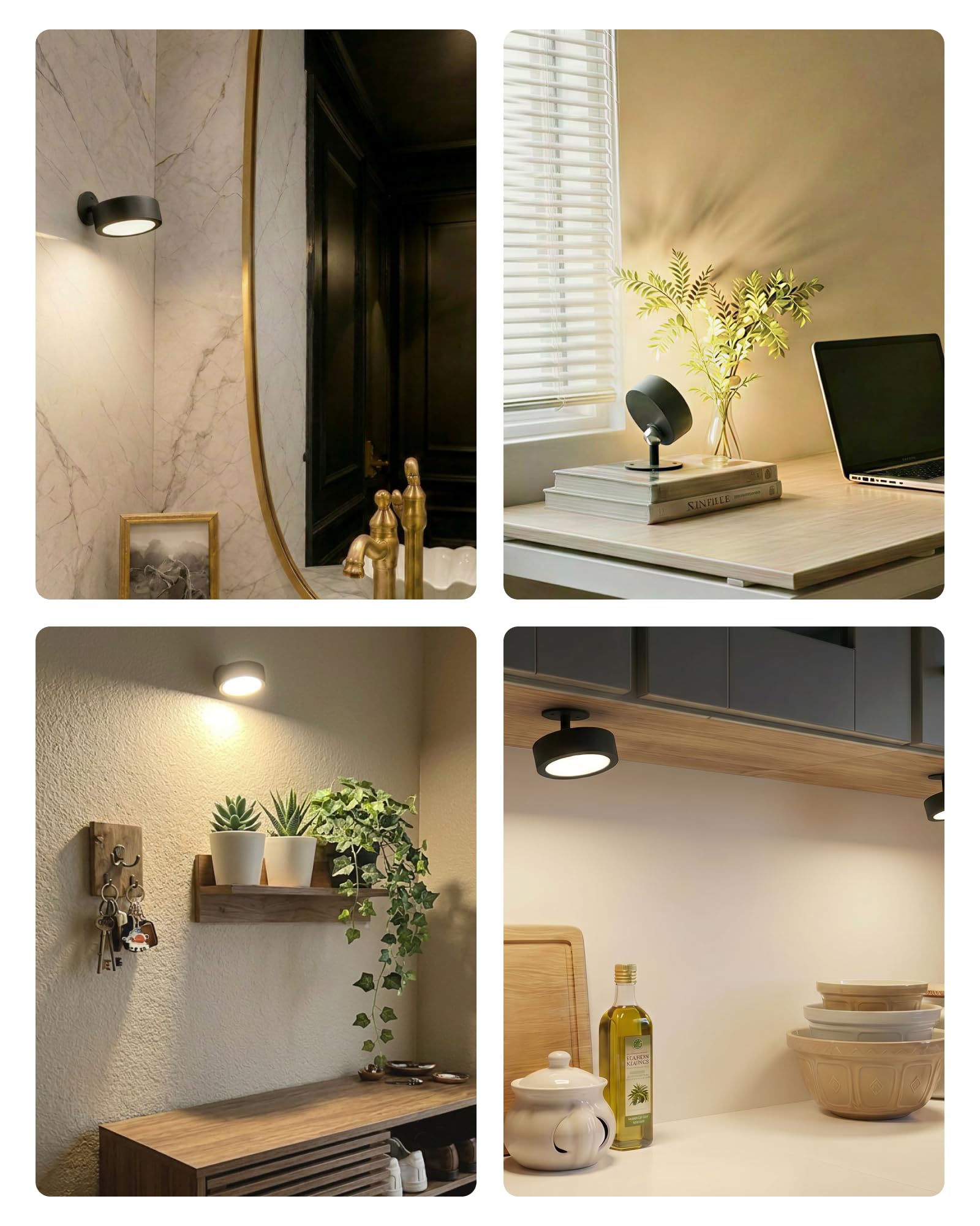 EZVALO Applique Murale Sans Fil Intérieure Rechargeable,5500mAh,LED à Intensité Réglable,3Températures de Couleur,Rotation à 360° et Commande Tactile pour Salon,Chambre,Chevet,Couloir, Noir (2 Pièces)