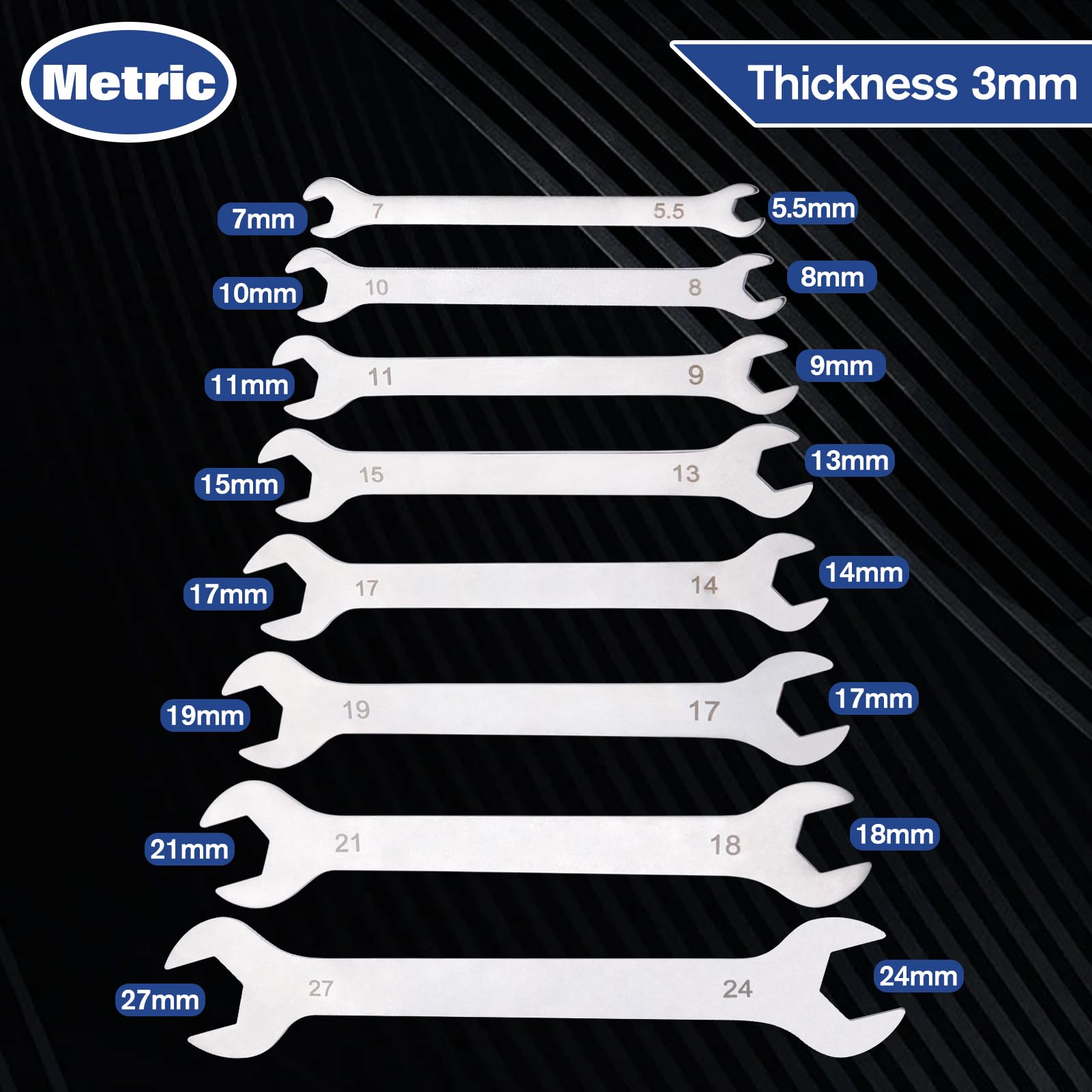 SPEEDWOX 8pcs 3MM Super-Thin Open End Wrench Set including Roll Pouch Long Pattern Combination Wrench Sets V-Groove Open End 5.5 - Image 2