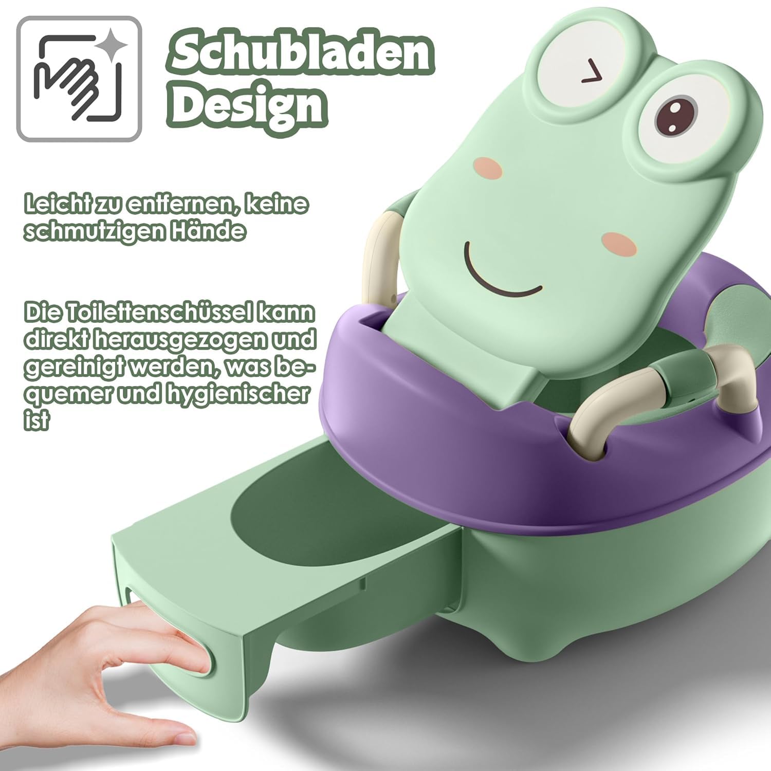 ACXIN Kinder Töpfchen Kindertoilette für Kleinkinder Toilettentrainer Kinder Toiletten Babytopf mit Spritzschutz&Armlehnen Toilettentrainer Cartoon Deckel (Normal Typ, Grün)