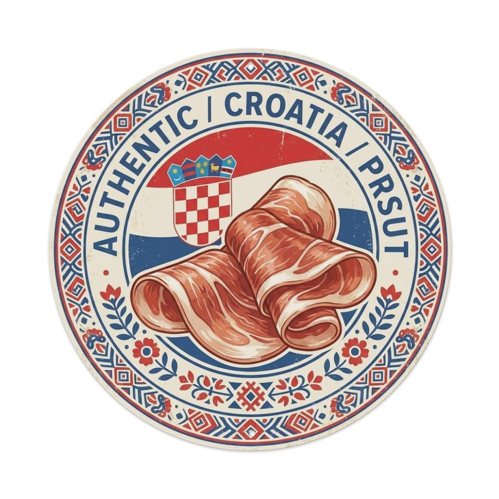 Olhnbad Style Croatia Travel Cured Ham Savory Meat Cuisine Metal Tin Sign