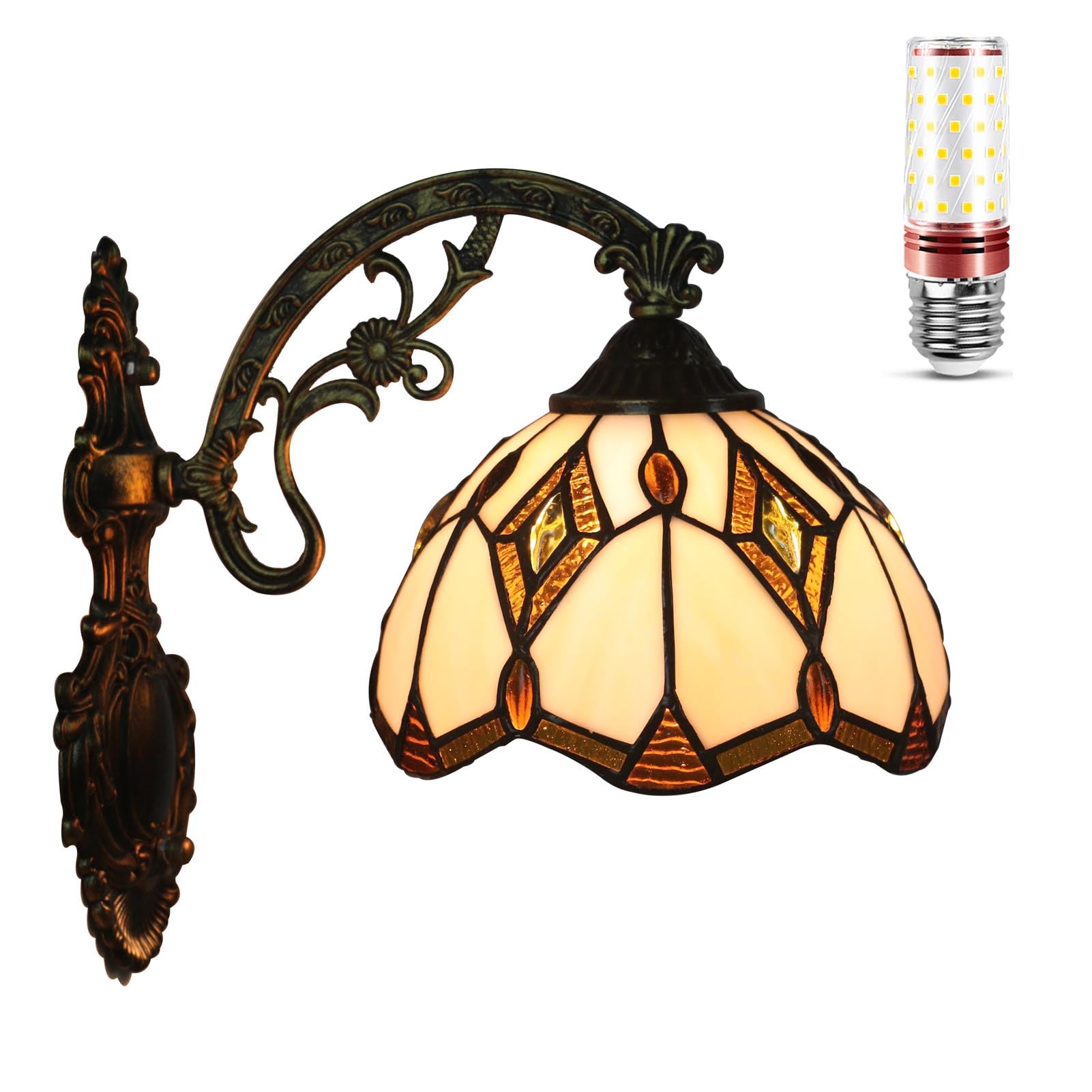 Uziqueif Vintage Wall Lights for Living Room, 8in Wall Sconces, E27 Wall Mounted Hallway Light, Tiffany Style Indoor Wall Lamp for Living Room Bedrooms Corridor Stairs Bathroom,Baroque B