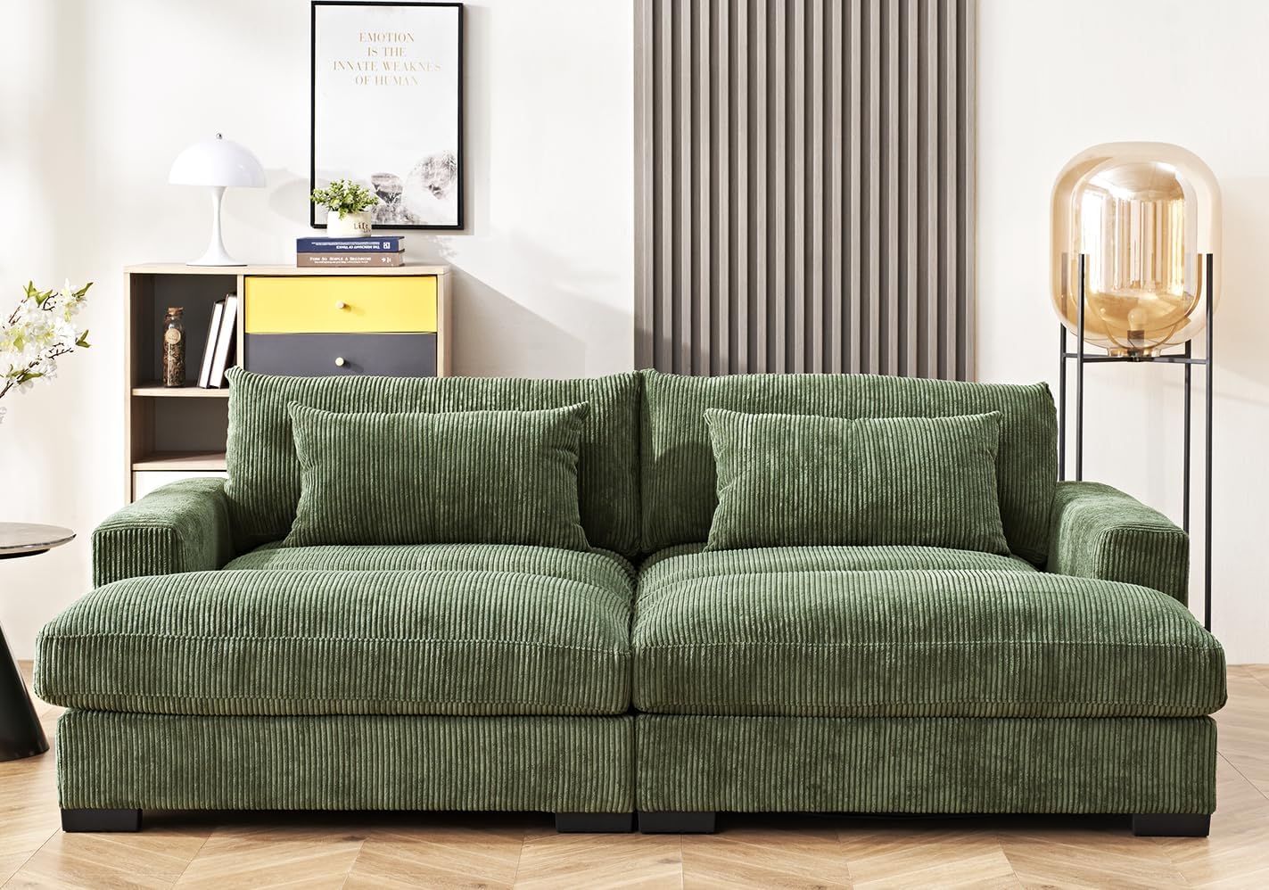 Luxe Sleeper Sofa with Soft Corduroy Upholstery, Double Chaise Design, Convertible to Twin Size Bed, Modern and Comfortable Living Room Couch, 89.9" Wide, Green