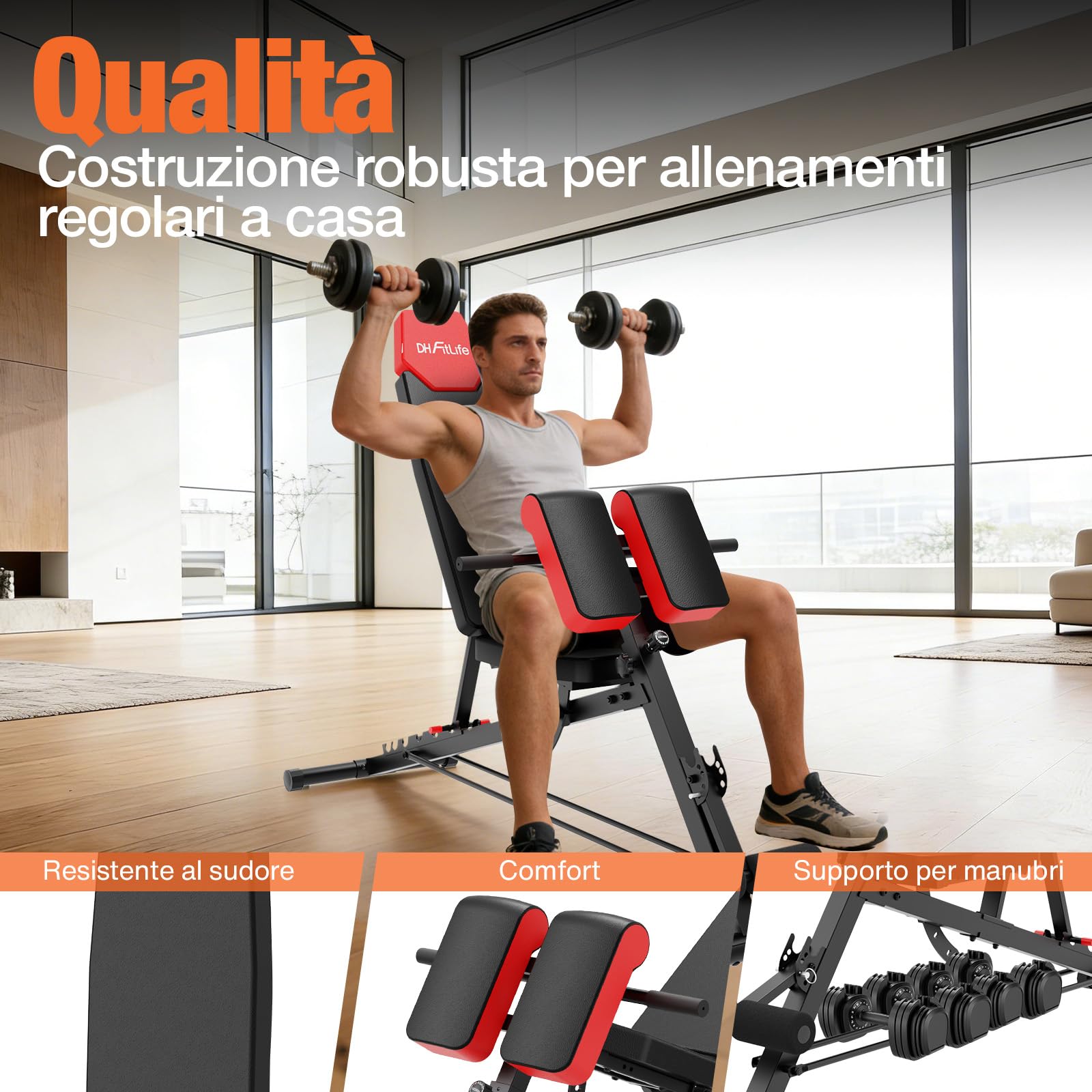 DH FitLife 2026 Panca Palestra Regolabile 6-in-1 con Hyperextension per Schiena e Addominali fino a 350 kg | Panca Multifunzionale per Home Gym | Panca Inclinata per Bench Press e Allenamento Completo