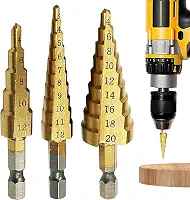 Conjunto de brocas de 3 peças - Broca de perfuração de metal hexagonal durável - Degrau ranhurado em espiral de perfuração mais rápida para aço, broca escalonada cônica para placas de ferro finas