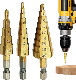 Conjunto de brocas de 3 peças - Broca de perfuração de metal hexagonal durável - Degrau ranhurado em espiral de perfuração mais rápida para aço, broca escalonada cônica para placas de ferro finas