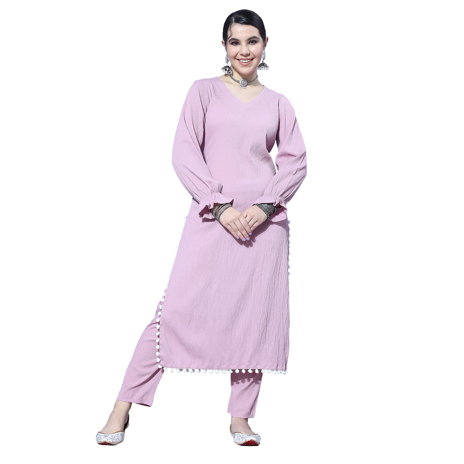 Varanga Women Plus Size Grey Empire Gathered A-Line Kurta Paired With Tonal Bottom  Stylish & Comfortable Ethnic Wear For Plus-Size Women