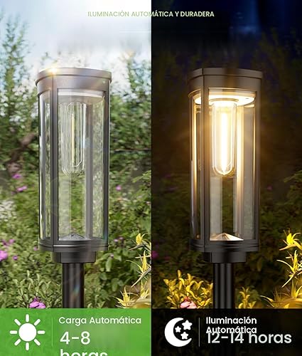 Vista 5 de Luces solares brillantes para caminos al aire libre, paquete de 8 luces de jardín alimentadas por energía solar, impermeables IP65, luz exterior