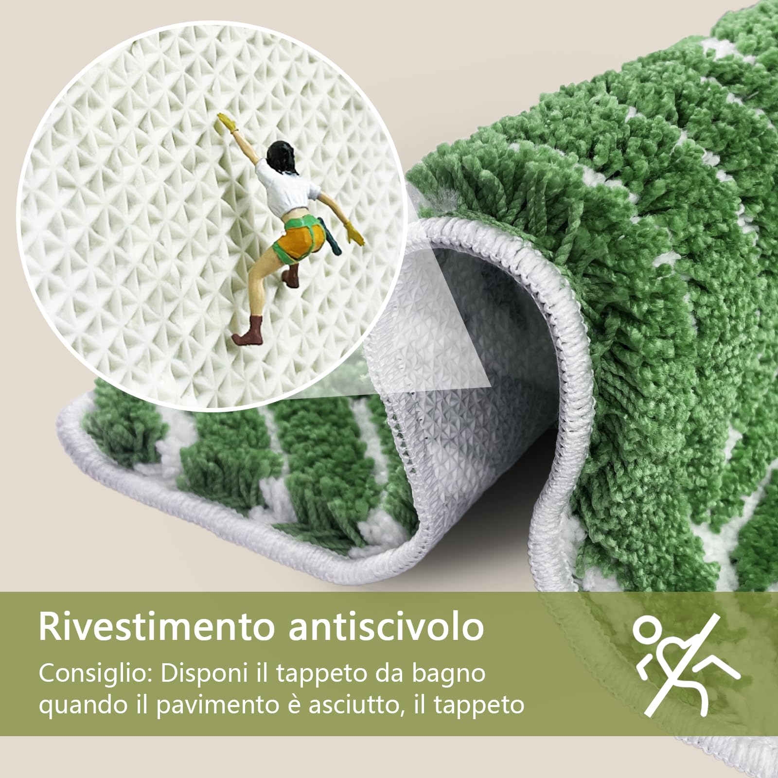 Morbuy Tappetino Da Bagno Assorbente 50x80 Cm - Verde Foglia, Morbido A Pelo Lungo In Microfibra, Antiscivolo E Lavabile In Lavatrice
