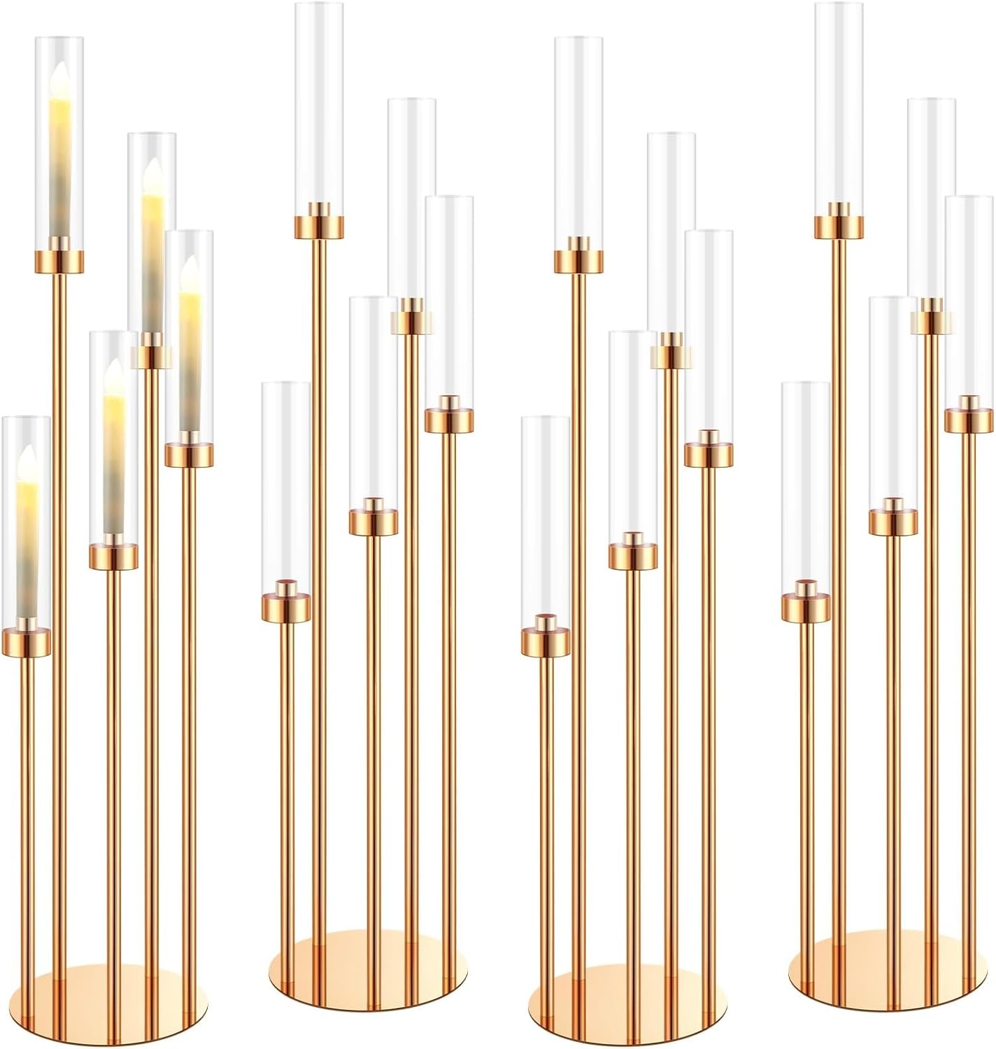 Candle Holder - Candelabra, 4 Set Floor Candelabra 5 Arm 42.5'' Tall Candle Holder, Candelabras Centerpieces for Tables, Metal Candlestick Set with Acrylic Lampshade(Gold)
