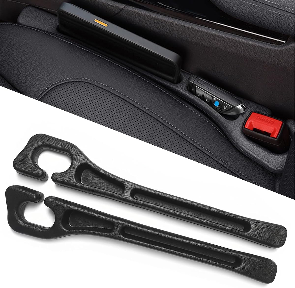 Car Seat Gap Filler Organizer of 2, 2 in 1 Car Gap Filler (Black) | Universal Gap Filler with Storage Pockets, No Drop Seat Guard for Phones Keys Cards,Car Accessories for Most Cars Trucks SUVs