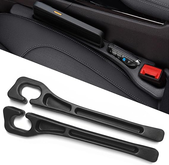 Car Seat Gap Filler Organizer of 2 Universal Car Gap Seat Filler with Storage Pockets, No Drop Seat Guard for Phones, Keys & Cards, Car Accessories for Most Cars Trucks SUVs (Black)