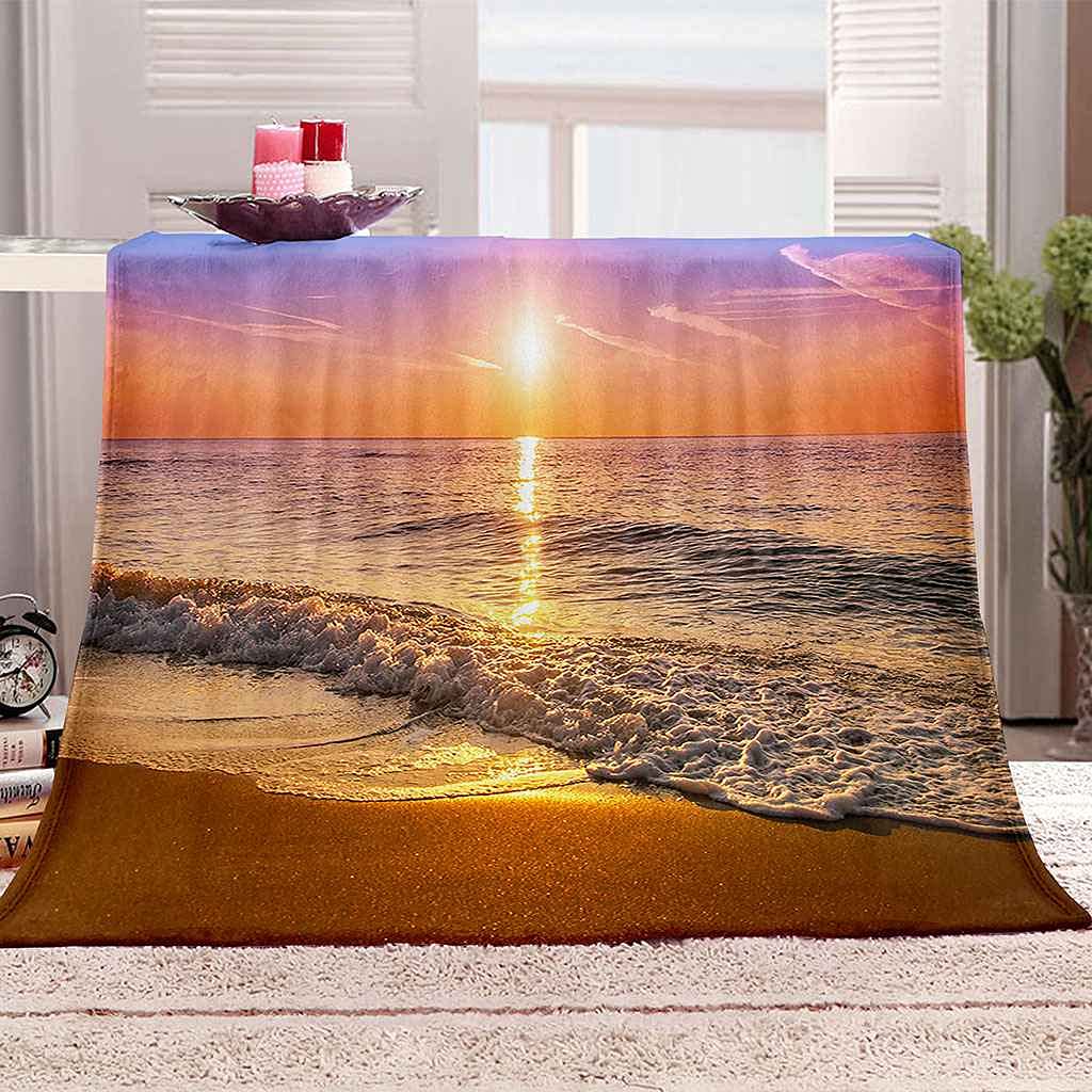 Couverture flanelle bord de mer 150x200cm douce en microfibre
