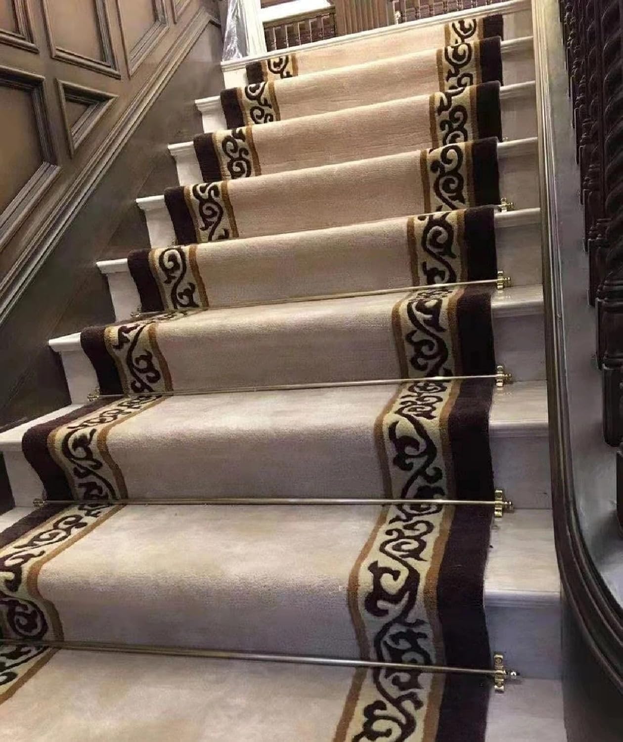 1/2 Inch Staircase Treads Rods with Spherical Finial and Brackets, 5 10 13 Pcs Brass Stair Rods or Carpet Runners Renovation, Vintage Tubular Bar(Brass-13pack,40cm/15.7in)