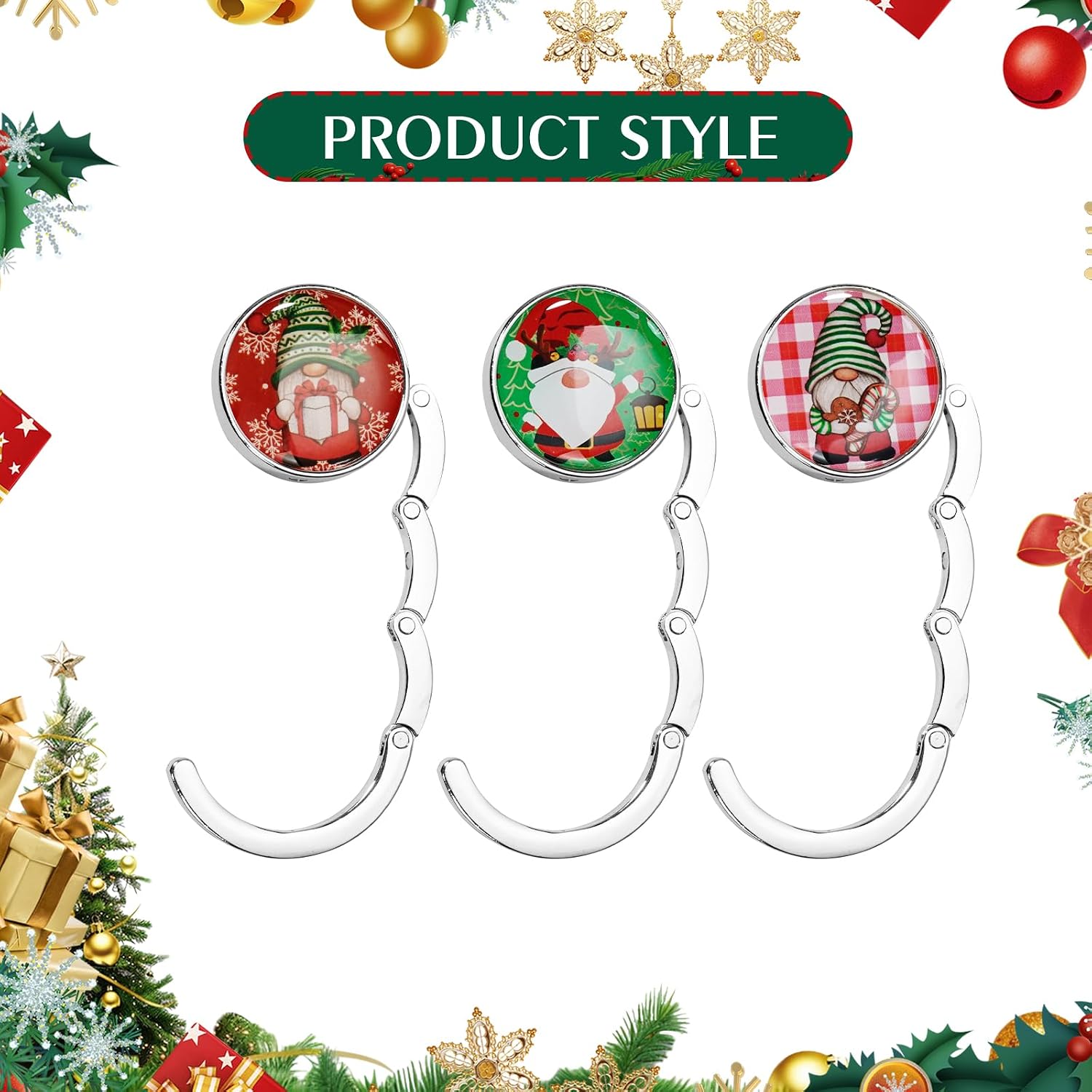 Christmas Stocking Holders for Mantle Set 3,Upgrade Non-Slip Fireplace Garland Stocking Hooks,Silver Lightweight Santa Claus Metal Stocking Hangers for Mantel Party Xmas Decoration image 3