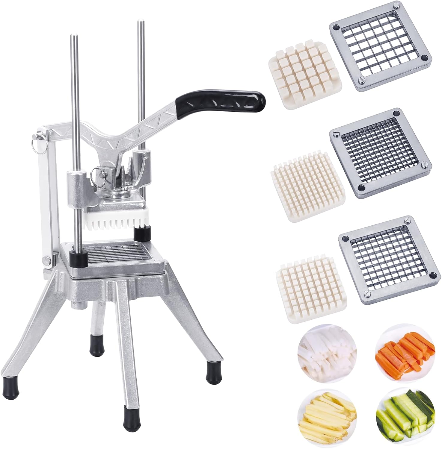 Commercial Vegetable Fruit Chopper 1/4″3/8″1/2″Blade Onion Chopper French Fry Cutter Slicer Stainless Steel for Tomato Potato Cutting Restaurant Home Kitchen, Sliver