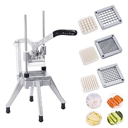 Rismanor Commercial Vegetable Fruit Chopper 1/4″3/8″1/2″Blade Onion Chopper French Fry Cutter Slicer Stainless Steel for Tomato Potato Cutting Restaurant Home Kitchen, Sliver