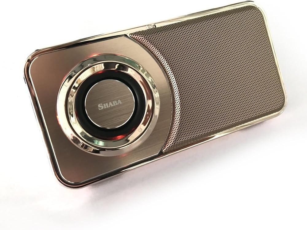 SHABA Ultra slim pocket portable Bluetooth Speaker with LED Light, phone stand, TF/Micro SD Card, FM Radio, speakerphone and Recording, for iPhone, android device and most of Bluetooth device (Gold)