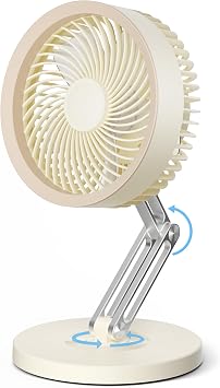 CIVPOWER Desk fan Small Quiet Table Fan with Metal Stand - 3 Speed 180 Foldable 360 Rotating Adjustable Portable Design - 2000mAh Rechargeable Battery for Bedroom Home Office, Gift for Women Men