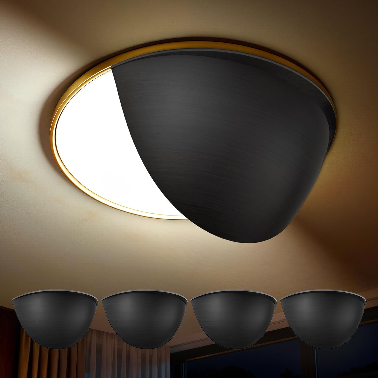 4-Pack 6-Inch Stick-On Recessed Light Half Shields, Black Anti-Glare ...