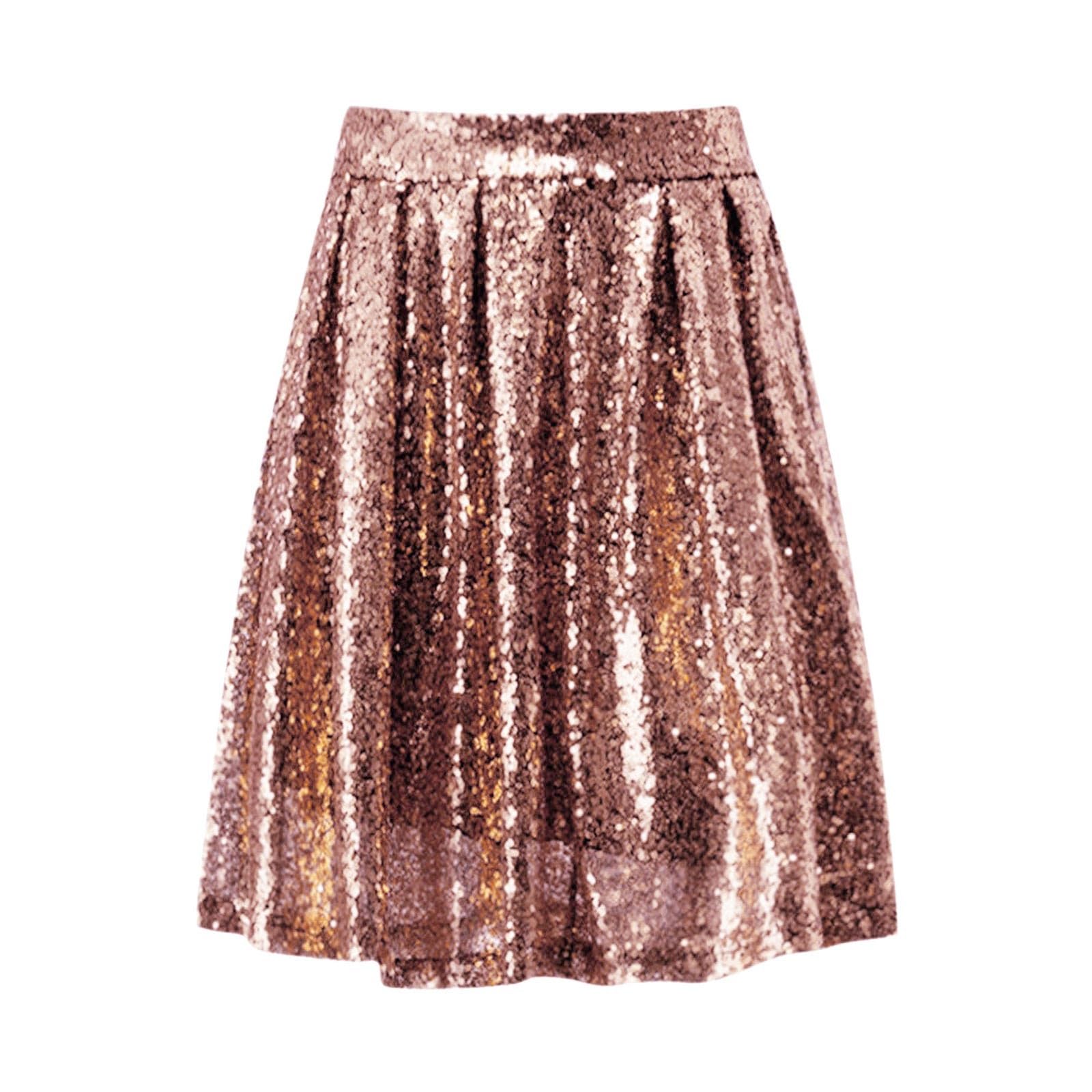 Gonna a pieghe da donna, elegante, tinta unita, stile vintage, con paillettes