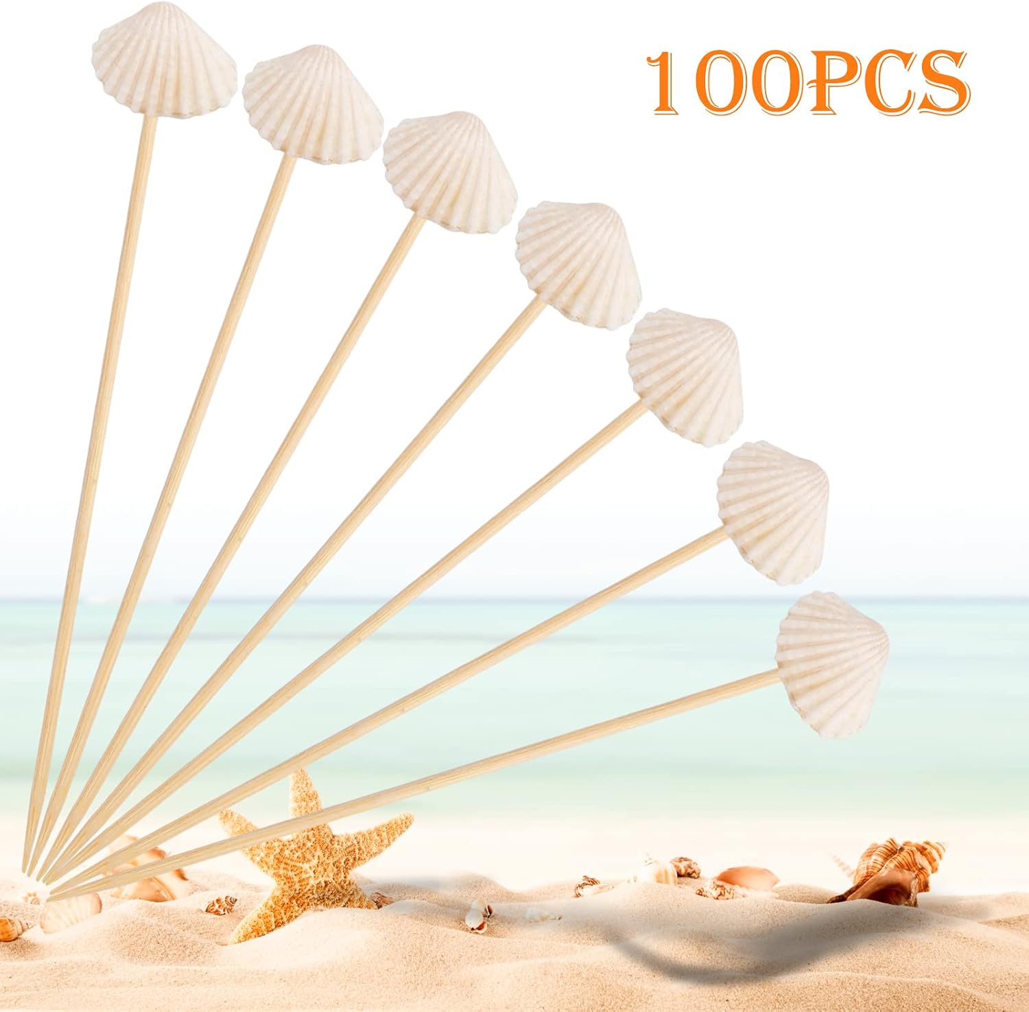 OOTSR 100 Pcs White Shells Cocktail Toothpicks Drink Snack Picks Tropical Party Decorations Beach Party for Tropical Drink Martini Food Supplies Party Decorative