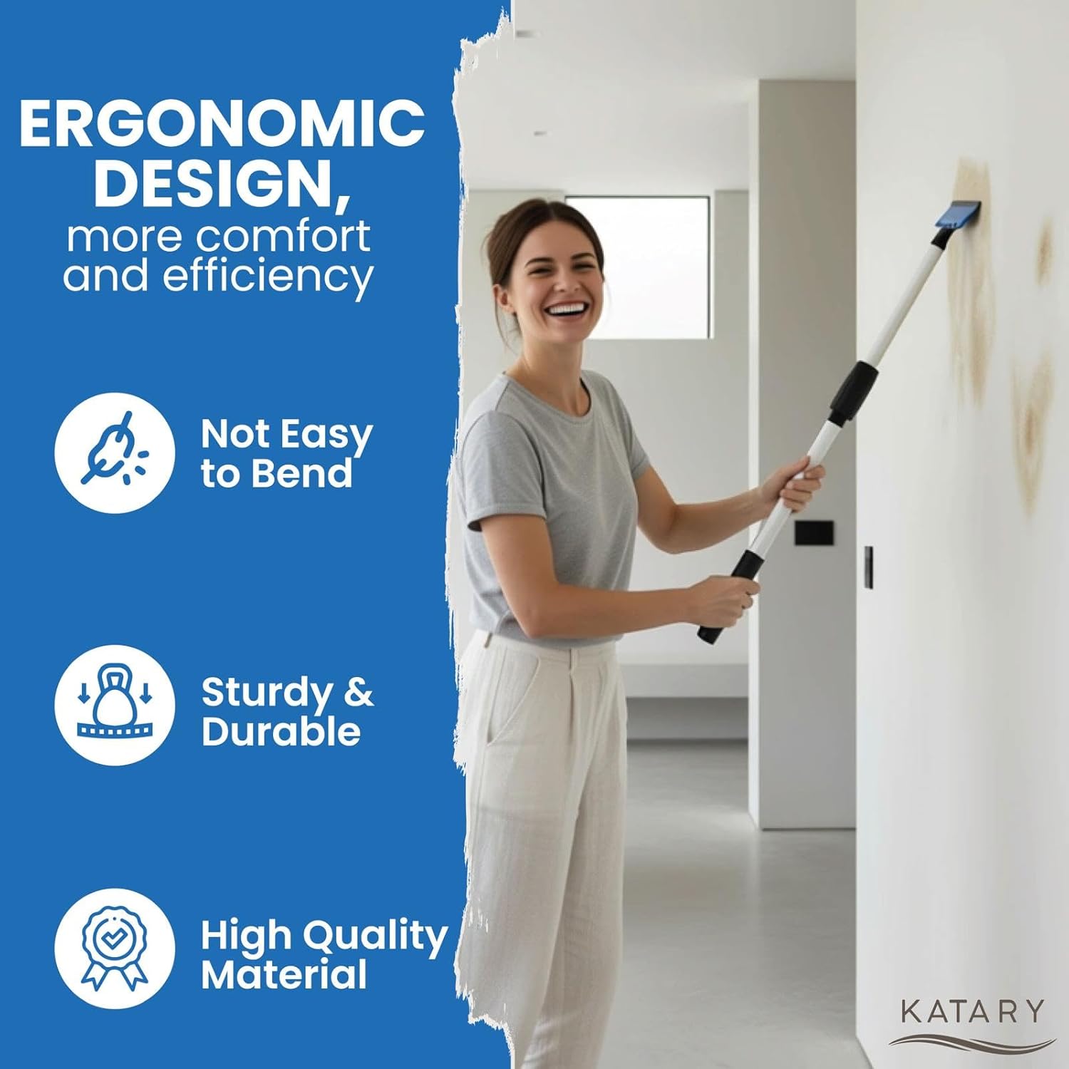 KATARY Razor Blade Floor Scraper, Wall Tile Scraper Tool with Razor Blade with Tool Bag and 3-Piece Cleaning Brush Set - Grout, Concrete and Glue Remover Kit