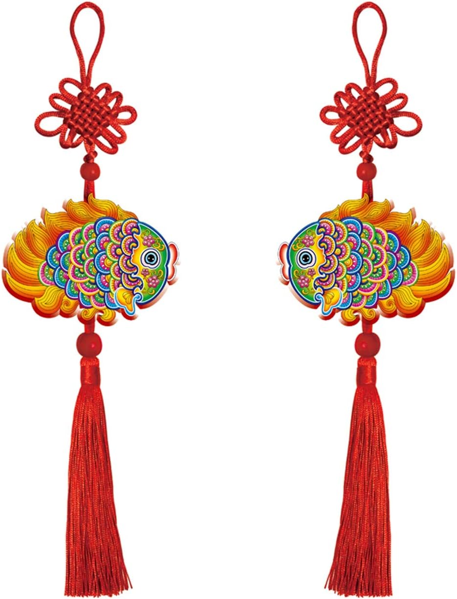 Chinese Knot New Year's Creative Car Chinese Knot Pendant Red Fu Fish Shape Chinese Knot Car Pendant Chinese Knot Pendant Home Decor Tassels