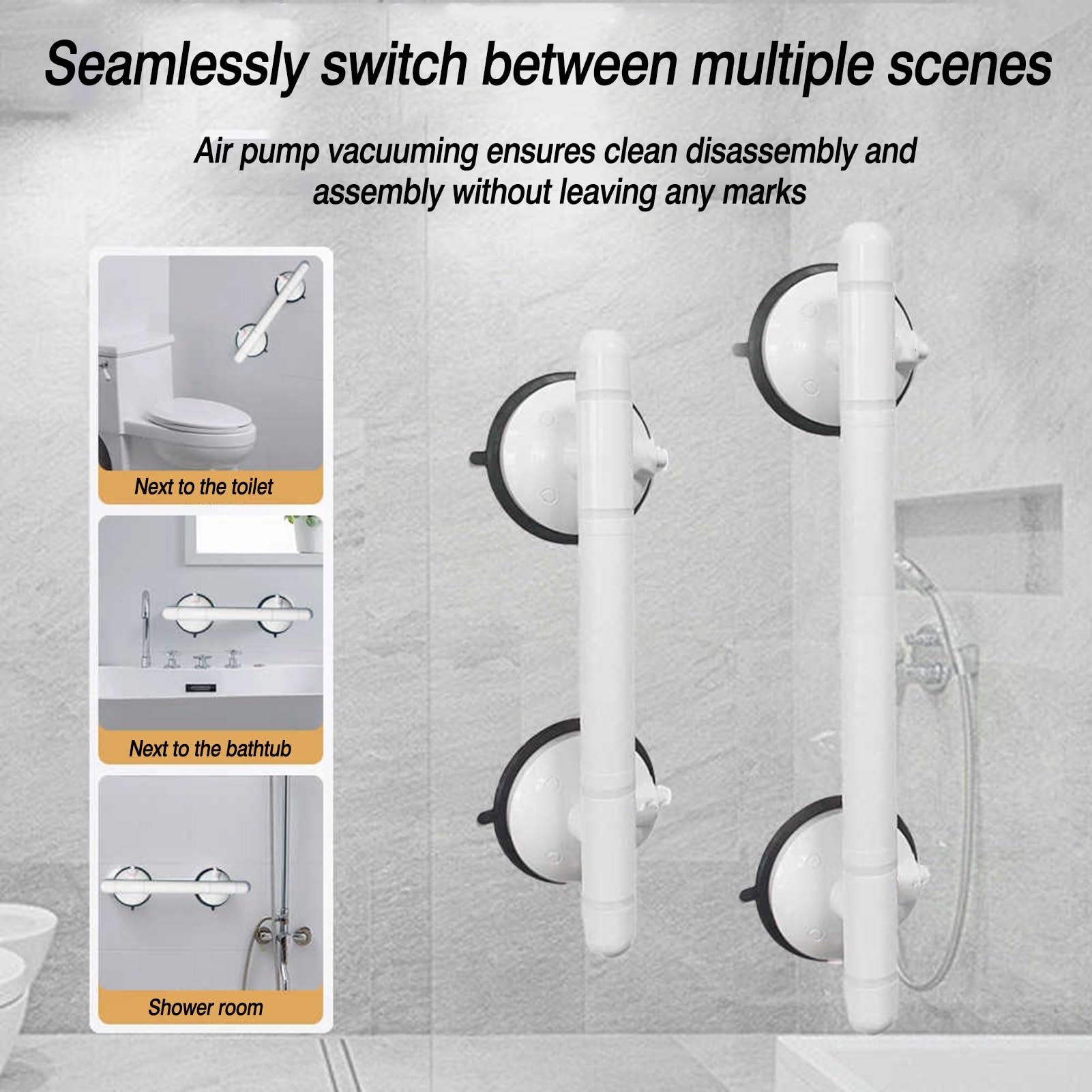 Barras de agarre for baño con ventosa con indicadores de seguridad, adecuadas for personas mayores y discapacitadas, no requiere perforación(46.5cm)