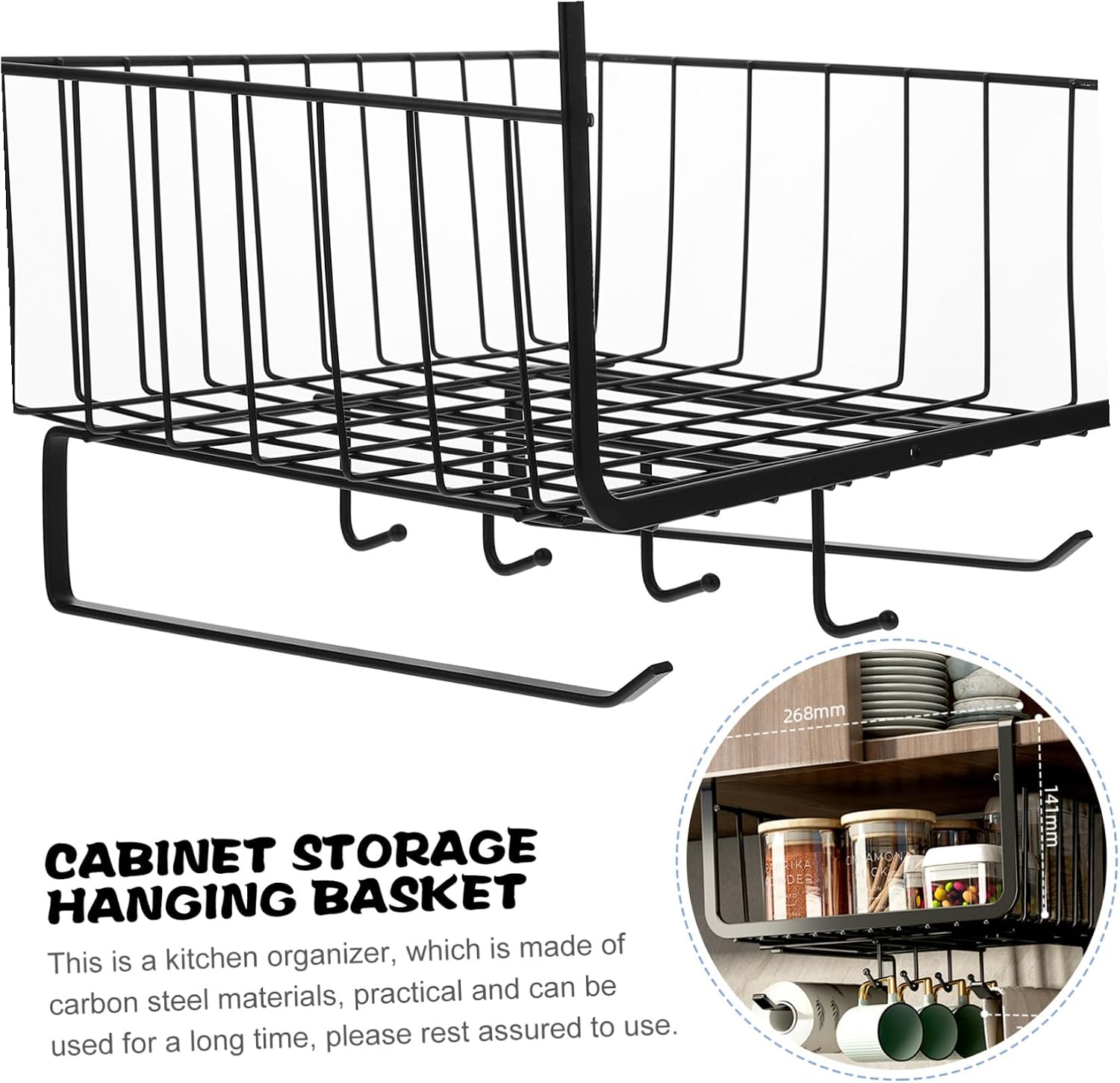 Cabinet Hanging Wire Basket Organizer, Black Carbon Steel image 3