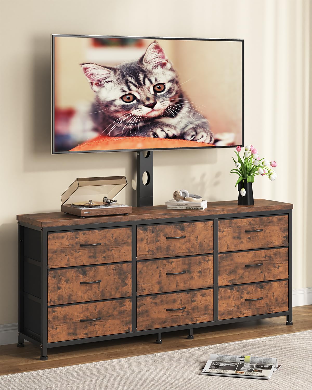dresser with tv mount Stand for 32/55/65/75/85 inch TVs, Entertainment Center with 9 Fabric Drawers Storage, Height Adjustable Media Console : Home & Kitchen Wide Leg Pants Classic Cotton Dress For Easily customize the mount Pick a Size:XS