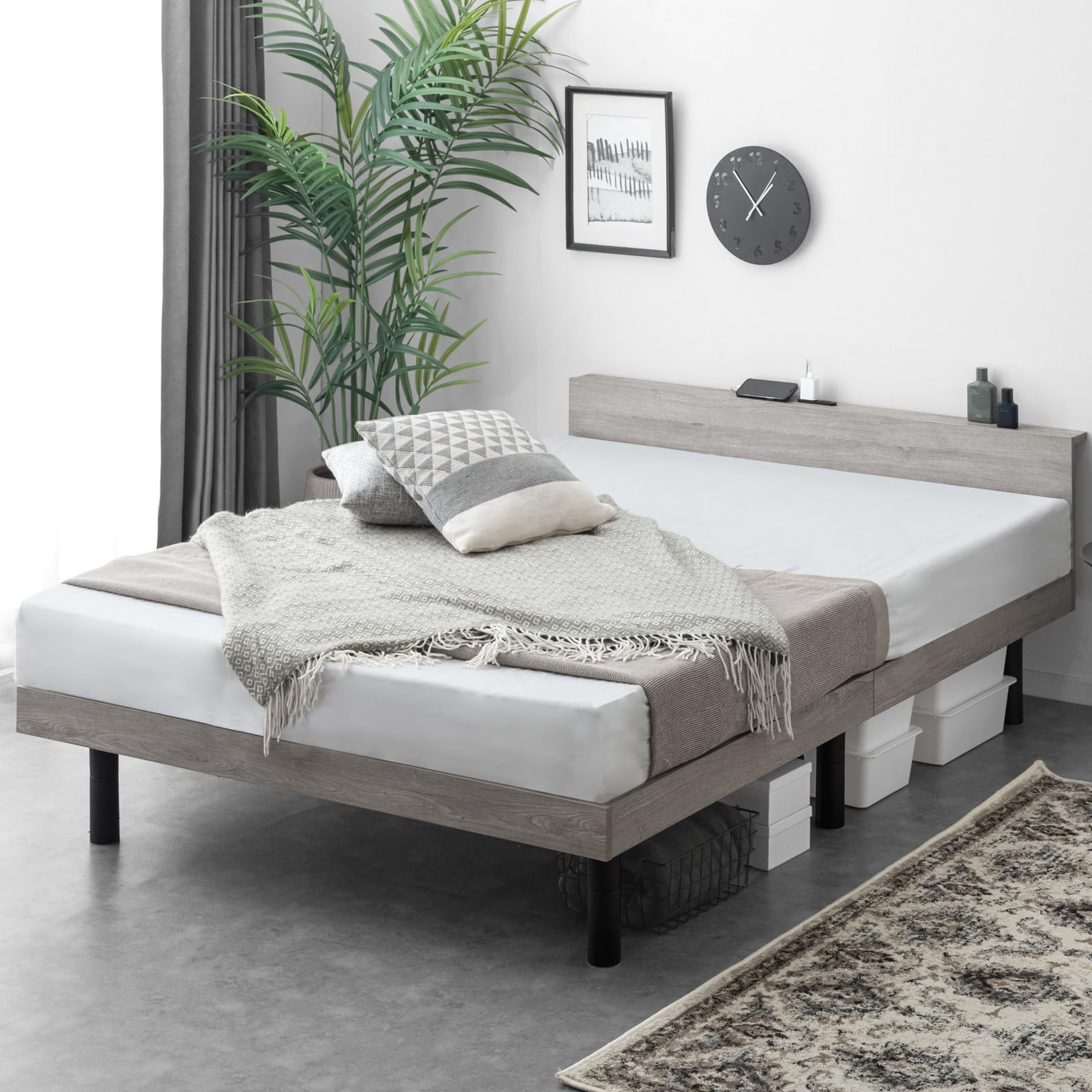 ベッドフレーム 宮棚付き コンセント 耐荷重200kg BR, W, 2段調節 楽天市場】2コンセント付 高耐荷重 パイプベッド 2段階高さ調整 ベッド