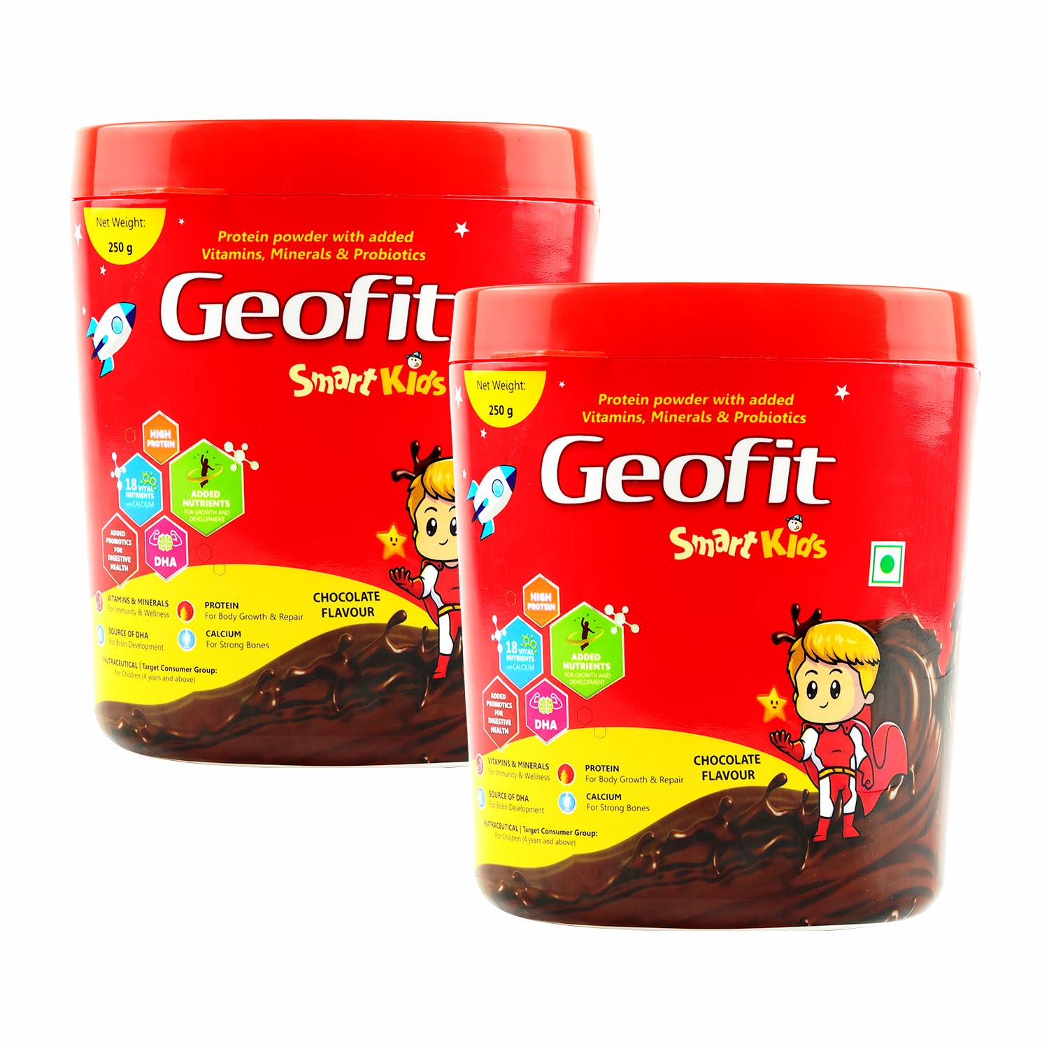 Geofit Smart Kids Nutritional Health Drink Protein Powder Chocolate Flavoured with Multivitamins & Multimineral for immunity booster & Body Growth - 250g Each (Pack of 2)-image-36