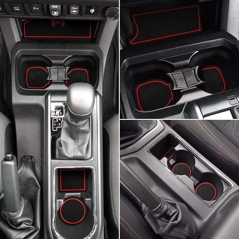 Kit de 18 Tapetes Antipoeira para Porta-Copos e Compartimentos Toyota Tacoma Double Cab 2016 a 2023 auovo Vermelho