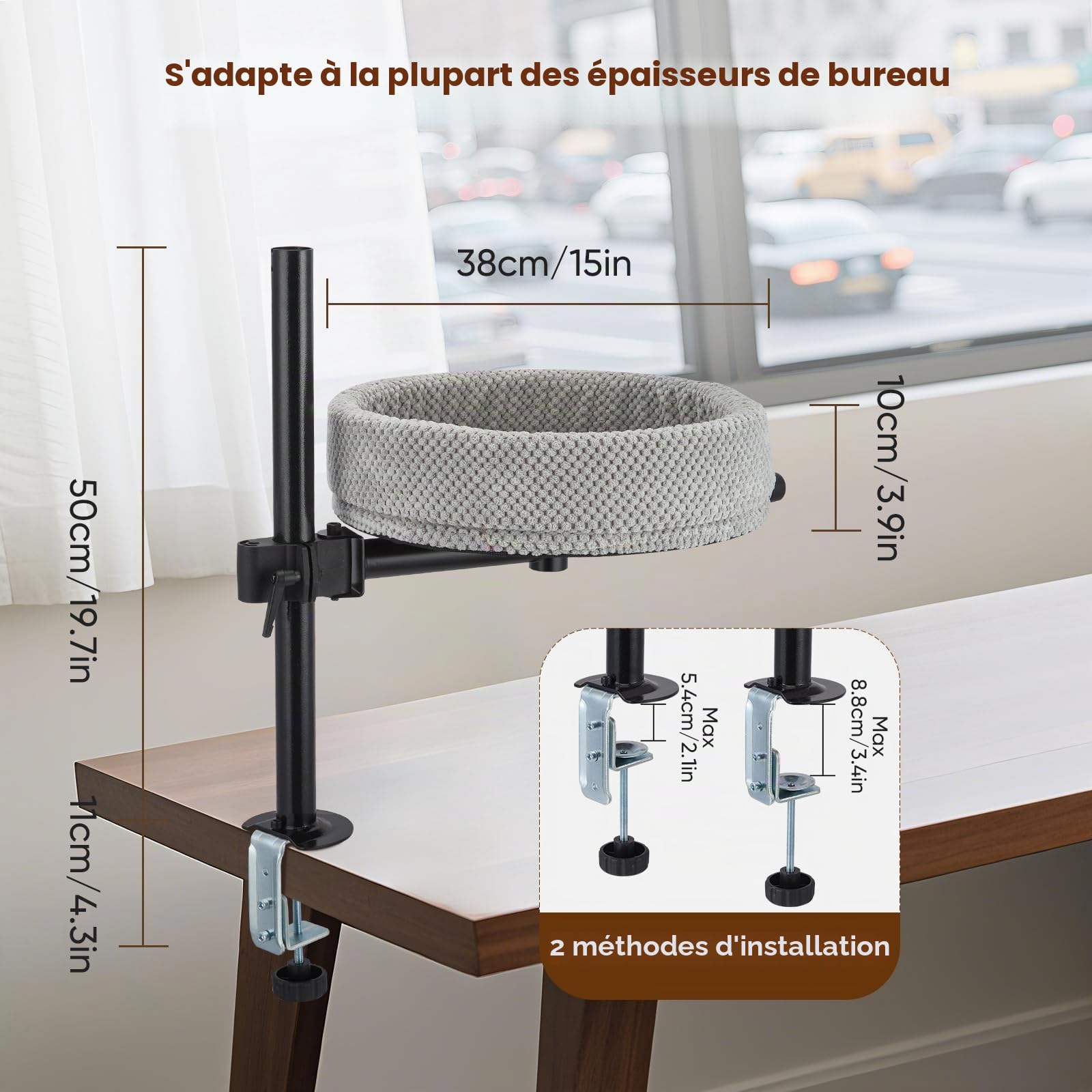 Lit pour Chat pour Bureau – Rotatif à 360°, Anti-pincement et Peu encombrant, Motif Ananas (XL, Gris foncé)