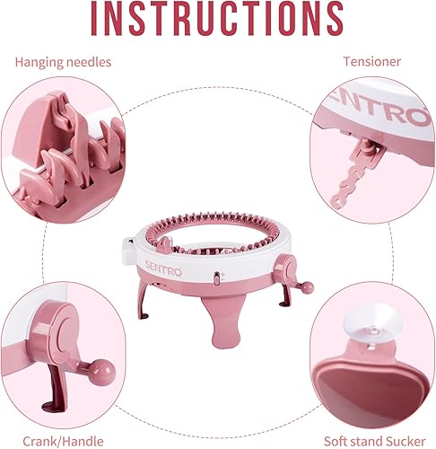 Miniatura 5 de SENTRO Máquina de tejer, máquina de tejer redonda de 48 agujas, kit de telares y tablas, herramientas de costura a mano para adultos, principiantes