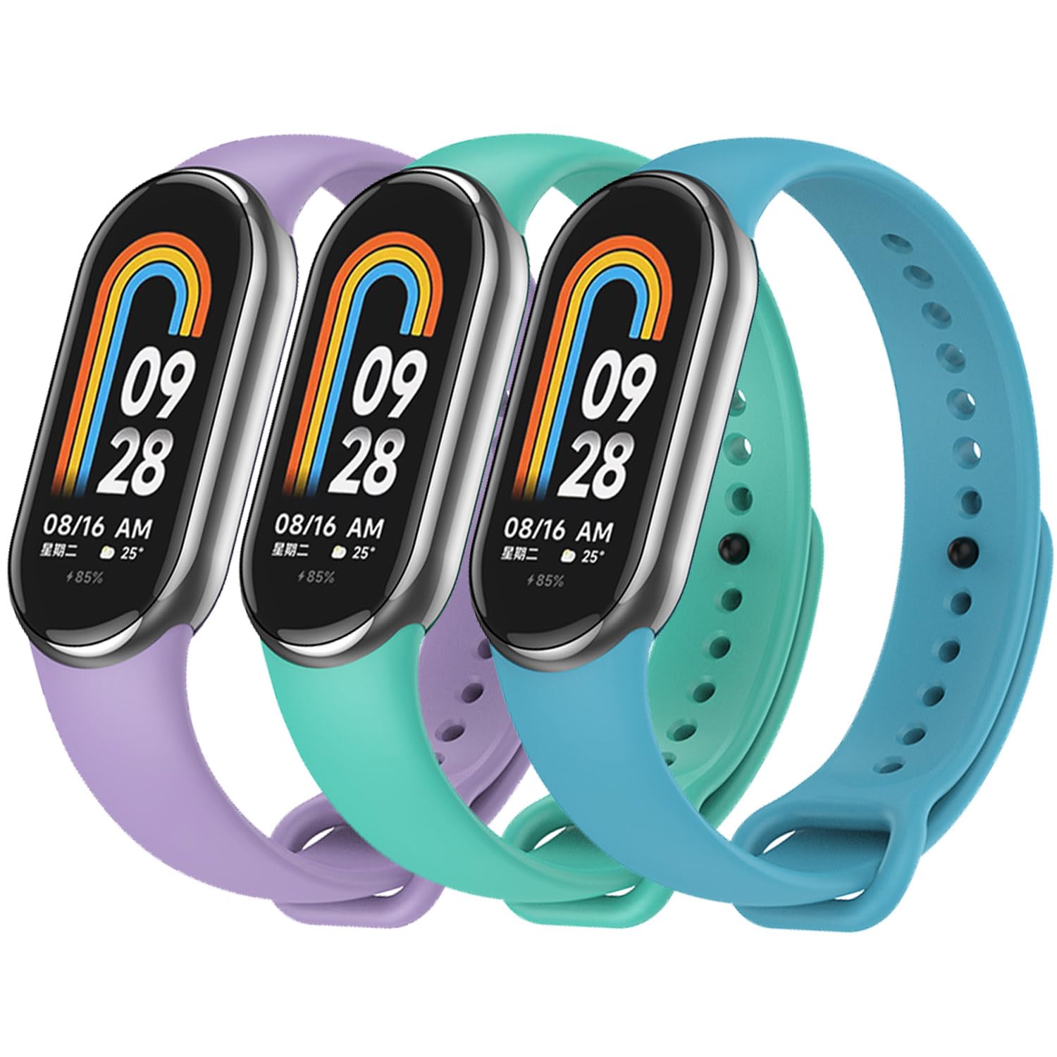 TFXXSJWY 3 Pack Bands for Mi Band 8 Strap Soft Silicone Replacement Sport Wristband for Xiaomi Mi Band 8 Watch Band Accessories for Women Men