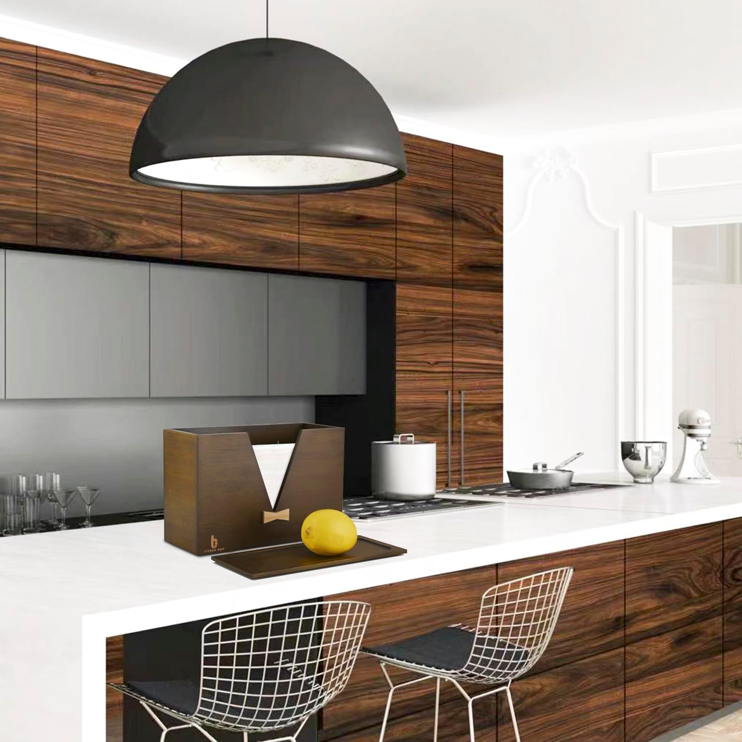 Cozee Bay Bamboo Paper Towel Dispenser, Paper Towel Holder with Lid for Home and Commercial, Wall Mount or Countertop (Vintage Brown)