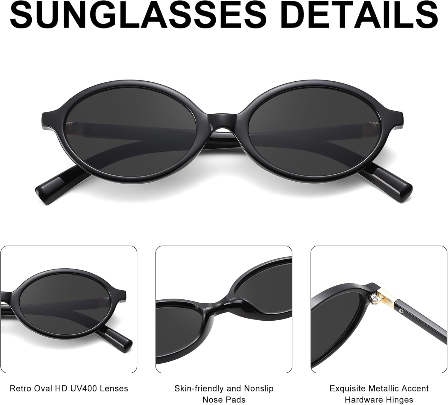 Retro Oval Sunglasses for Women Men Small Round Frame 90s Vintage Shades UV400 - Image 4