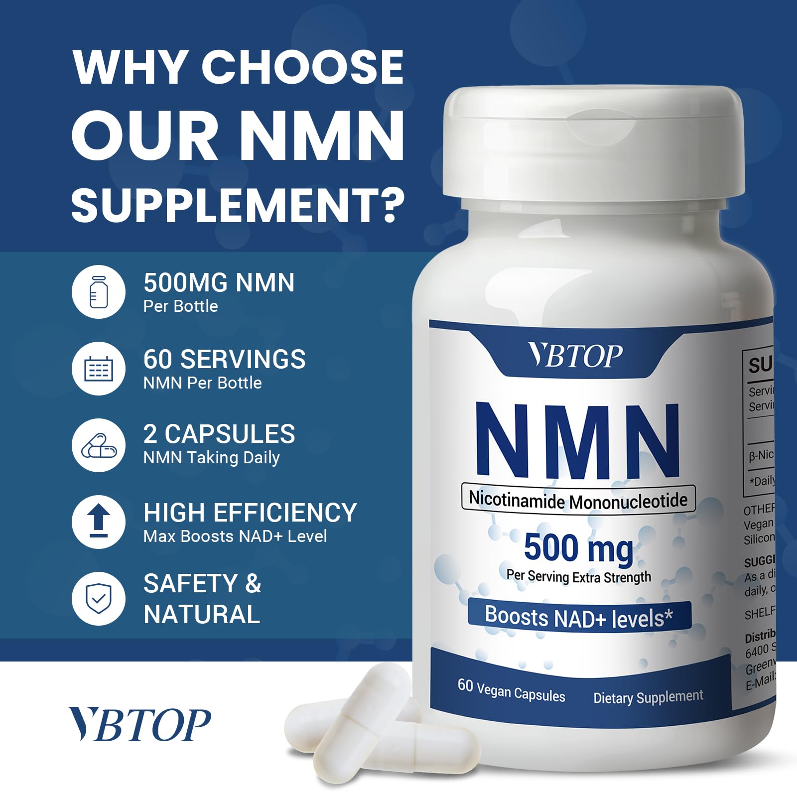 NMN (Nicotinamide Mononucleotide) 500mg Supplement, 120 Vegan Capsules — Amazon image 7