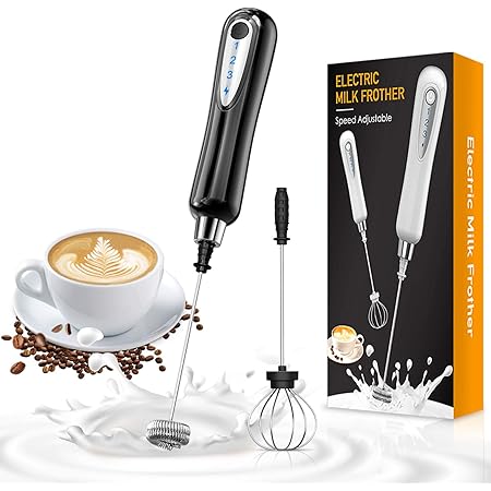 CAVN Electric Milk Frother with Double Whisk, USB Rechargeable, 2-in-1 Handheld Battery-Operated Milk Frother/Hand Mixer/Egg Whisk for Coffee, Latte, Cappuccino, Black